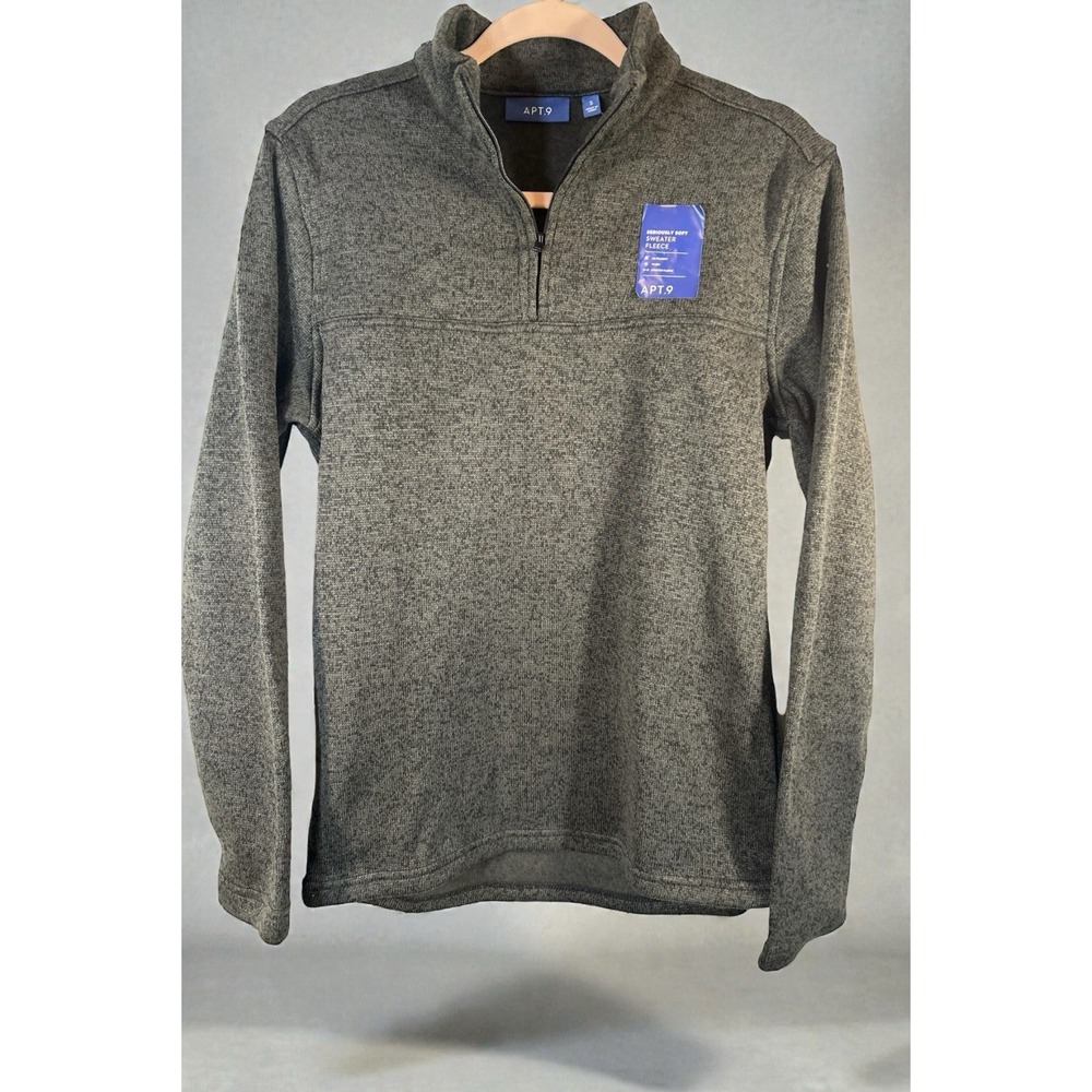 Apt 9 Seriously Soft Men Sweater Fleece Quarter Zip Gray Long Sleeve Size Small